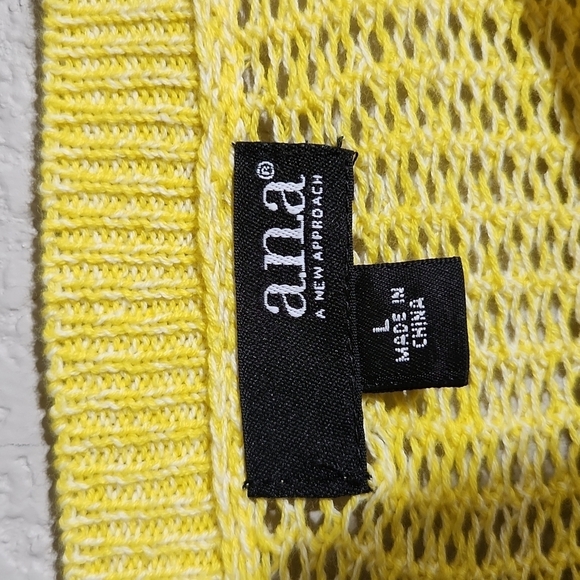 ANA Sweater Womens Size L Yellow Crochet Open Weave - Picture 3 of 8